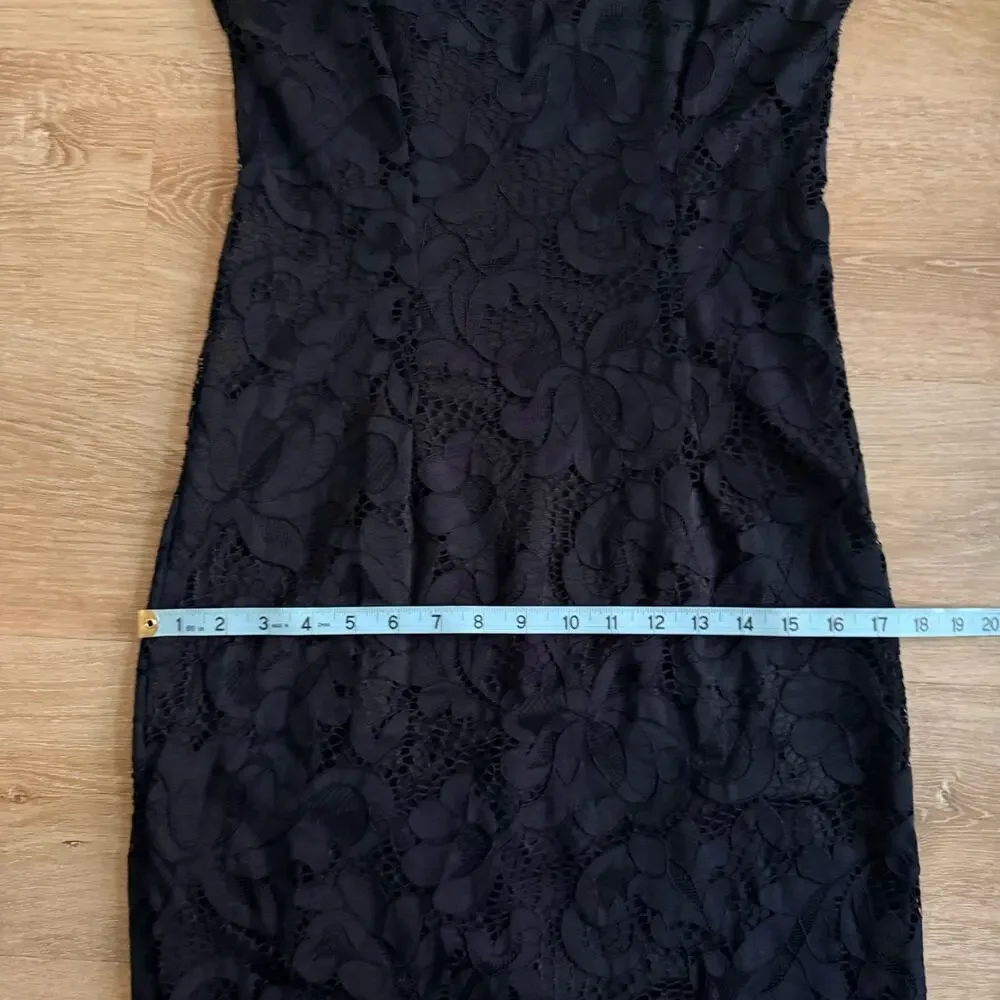 Josie Natori Black Lace Sheath Dress Womens 10 Sleeveless Stretch Bodycon LBD - Picture 13 of 14